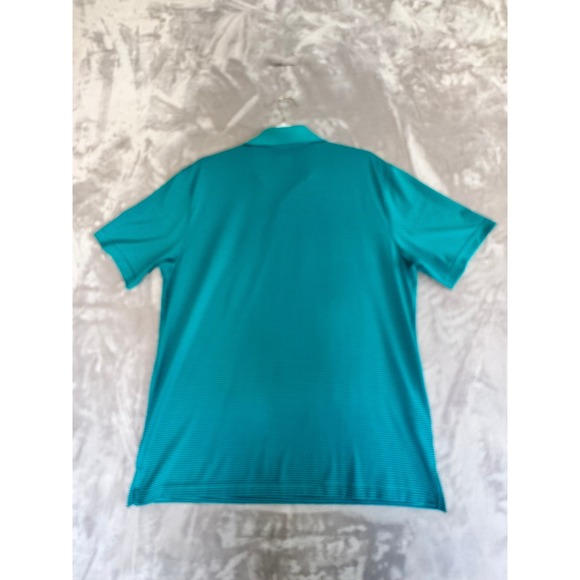 PRO TOUR Mens L Turquoise Black Stripe Polo Shirt Short Sleeve Made in Vietnam - Picture 1 of 8